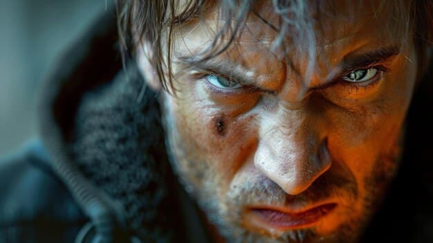 A close-up shot of Henry Cavill as Geralt of Rivia in 'The Witcher' Season 3, looking battle-worn and determined.