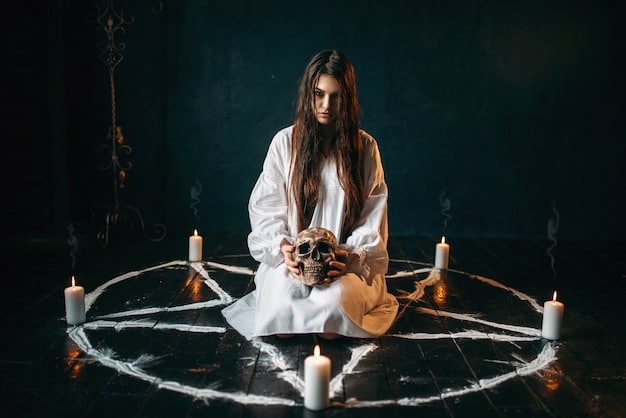 Yennefer meditating in a candlelit chamber, surrounded by arcane symbols, symbolizing her introspection and dedication to regaining control over her magic and destiny.
