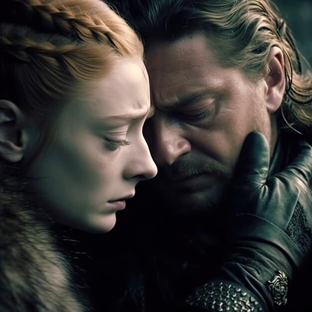 A close-up shot featuring the faces of Geralt, Yennefer, and Ciri, expressing a mix of determination and concern, symbolizing their intertwined destinies.