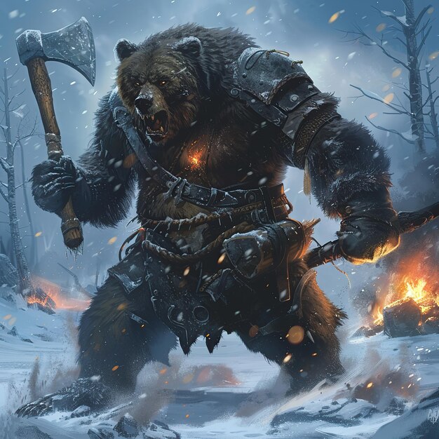 A School of the Bear witcher, clad in heavy armor, wielding a massive two-handed hammer, standing triumphantly over a fallen monster.