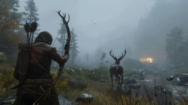 A screenshot from The Witcher 3: Wild Hunt, showcasing Geralt of Rivia in a dynamic combat scene against a group of monsters in a dark forest. The image highlights the game's detailed graphics, immersive world, and engaging combat mechanics.