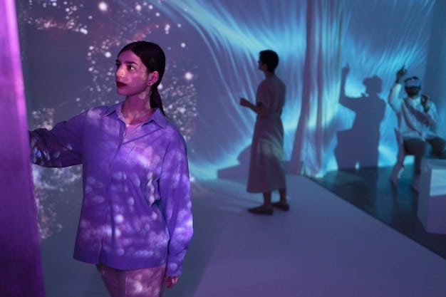 Concept art depicting a diverse group of characters interacting in a futuristic marketplace, showcasing a variety of cybernetic enhancements and fashion styles. The scene is vibrant and filled with detail.