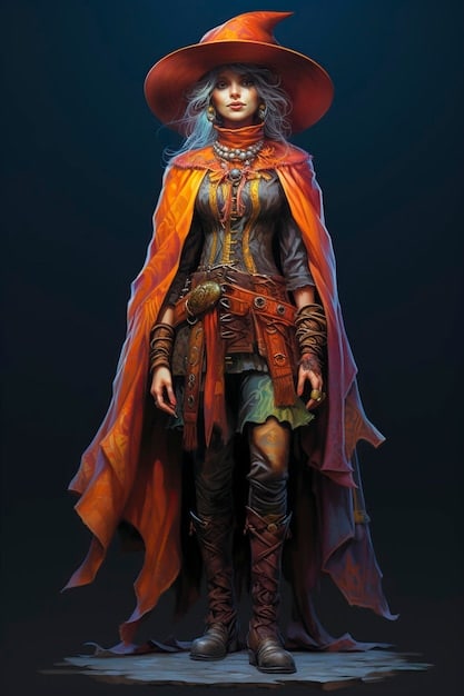 Concept art of a Witcher character, possibly from the new Witcher game, standing in a detailed and vibrant fantasy landscape. The style should be reminiscent of both The Witcher 3 and Cyberpunk 2077, blending familiar elements with new, innovative visual concepts, set the mood.