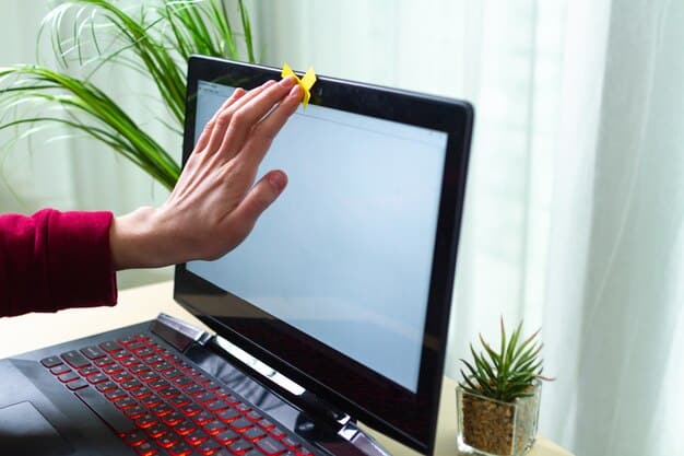 A close-up of a computer screen displaying the Witcher Community Survey, with a hand pointing to a question about favorite Witcher characters. The overall tone of the image is inviting and encourages participation.