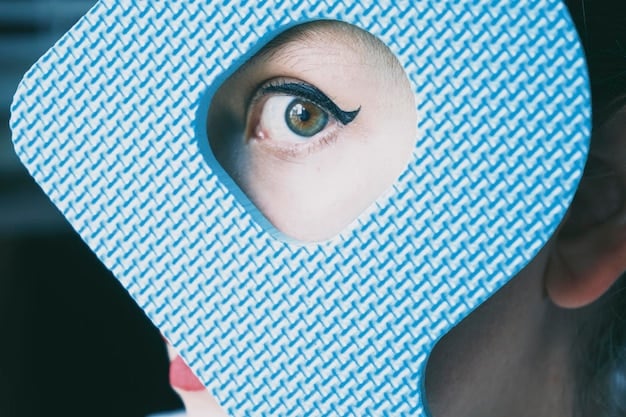 A close-up of a pair of skeptical eyes scrutinizing a Zener card, symbolizing the critical analysis applied to ESP research.