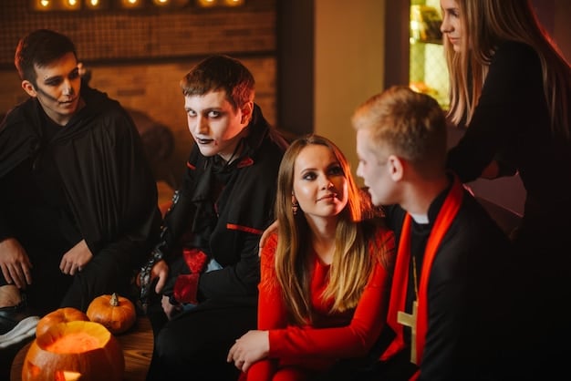 A group of attendees participating in a ghost hunting workshop at a paranormal convention. They are using various equipment, such as EMF readers and audio recorders, to detect paranormal activity in a designated area.