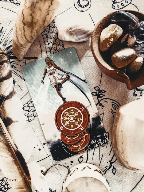 A close-up image of a tarot card from a modern witchcraft-themed deck, showcasing unique artwork and symbolism representing contemporary witch practices.