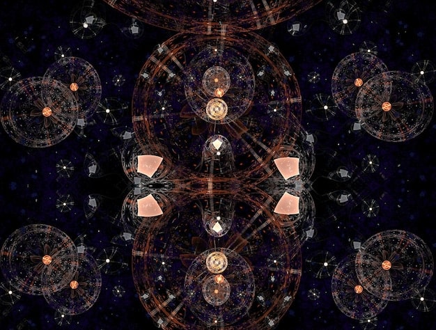 A detailed geomancy chart with figures placed in various houses, surrounded by astrological symbols, creating a sense of cosmic interconnectedness and advanced geomantic practice.