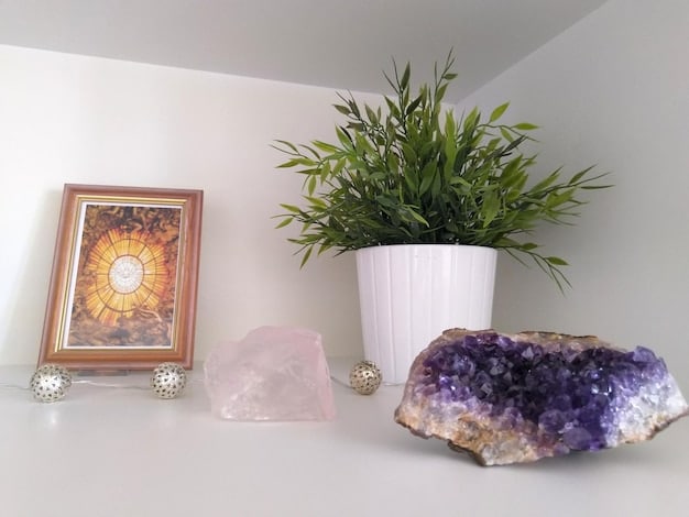 A wide shot of a collection of crystals (selenite, labradorite, moonstone) arranged on a windowsill, bathed in soft moonlight. The moon is visible in the night sky, casting a gentle glow on the crystals. The room is dimly lit, creating a serene and mystical atmosphere.