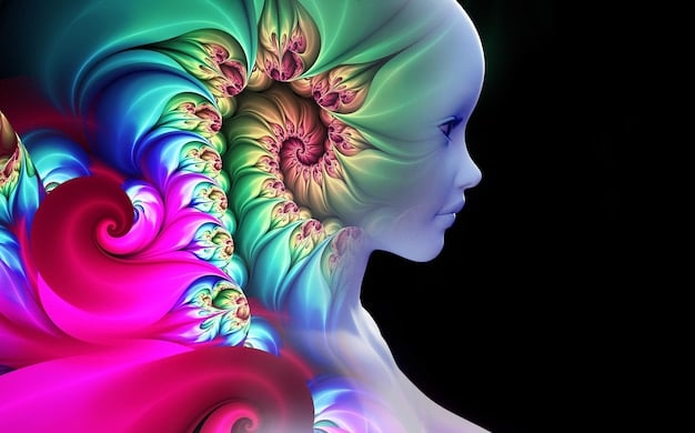 An artistic representation of the human aura depicted in vibrant colors, with various crystals positioned around the body, emitting light and energy.