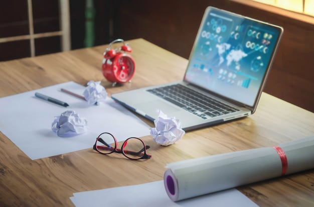 A well-lit workspace featuring a desk with a laptop, financial documents, and several crystals strategically placed around the area, including citrine, green aventurine, and clear quartz. This symbolizes integrating crystals into a productive and wealth-focused environment.