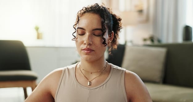 A close-up of a person meditating in a quiet room, eyes closed, with a focused expression. Soft, diffused light illuminates their face, and there is a book on astral projection open beside them. The image conveys a sense of peace and concentration, essential for practicing astral projection techniques.