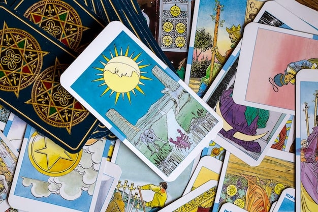 An image showcasing a diverse selection of tarot cards from different decks, each with unique artwork and symbolism. The image should highlight the variety and beauty of tarot as a tool for divination for beginners.