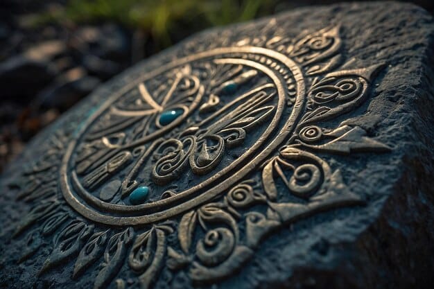 A detailed close-up photograph of an ancient runestone with Elder Futhark runes clearly engraved. The stone is weathered, showing texture and wear, and the runes are highlighted to stand out, demonstrating their unique shapes and forms in relation to Understanding Runes: A Comprehensive Guide to Ancient Symbolism for American Readers.