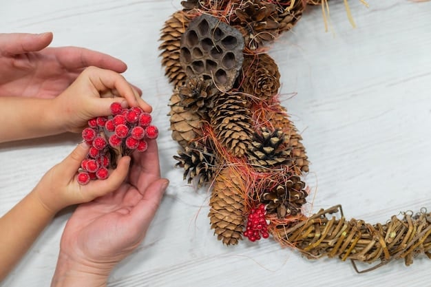 A close-up view of hands carefully arranging natural elements, like pinecones and berries, on an altar during preparations for the upcoming solstice. The altar is partially visible, draped with a cloth in deep winter colors, enhancing the theme of How to Prepare Your Altar for the Upcoming 2025 Solstice: A Step-by-Step Guide.