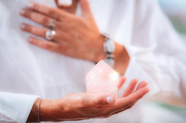 A person meditating with a crystal (e.g., clear quartz) in their hand. The setting is a quiet, serene room with natural light. The image emphasizes the meditative aspect of Crystal Healing for Beginners: A Step-by-Step Guide to Cleansing and Charging Your Crystals, showing the focus and intention-setting involved in charging crystals.