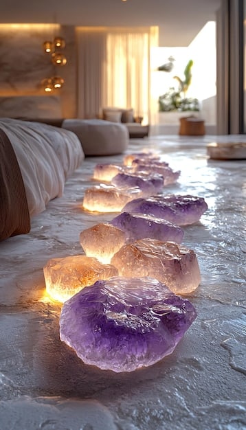 A serene image featuring an amethyst geode in a dimly lit room during a meditation session, surrounded by candles and soft fabrics, exemplifying how to Discover Your Birthstone Crystal: Harness Its Unique Power for Personal Growth through increased peace and spirituality.