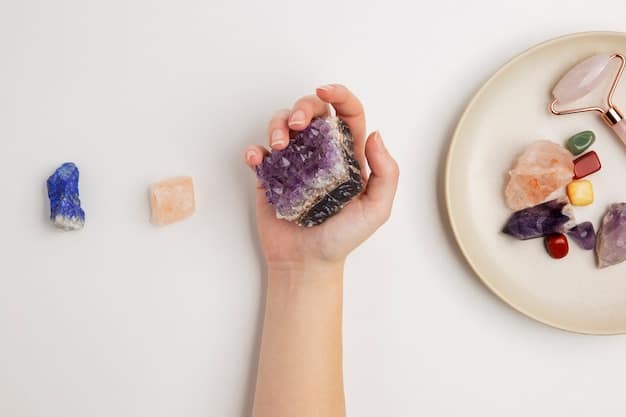 A close-up shot of a hand holding a combination of amethyst and clear quartz crystals, with a blurred background of a meditation setting. The focus is on the clarity and color of the crystals, emphasizing their energy. A serene ambiance with soft lighting complements the healing nature of 'Crystal Combinations: Enhance Your Healing with These Powerful Pairings'.